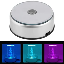 LED Colorful Luminous Base USB Light Laser Rotating Electric Crystal Display Base Stand Holder with Glass Transparent Objects