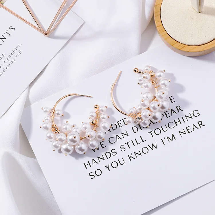 

Hot Fashion Jewelry Handmade Bead Earrings White Pearl Crystal Earrings Wedding Party Earrings gold hoop earrings for women