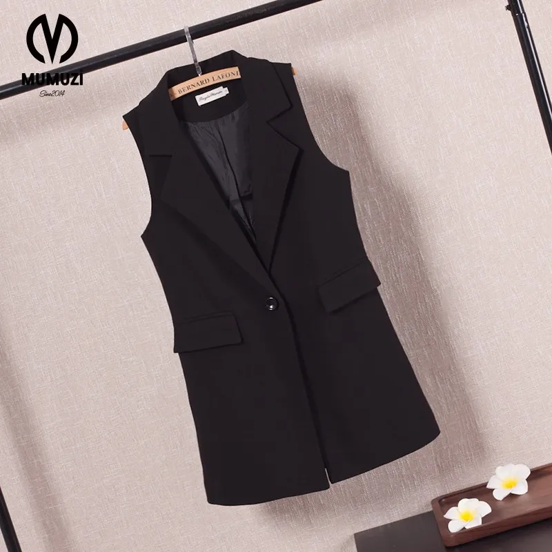 MUMUZI Black Women Vests Long Style 2018 New Trend Fashion Sleeveless