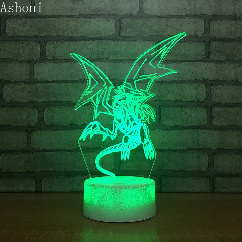 Yu-Gi-Oh! голубоглазый белый дракон 3D Настольная лампа с сенсорным Управление 7 цветов Изменение Акриловые Ночной светильник USB декоративные подарки для детей