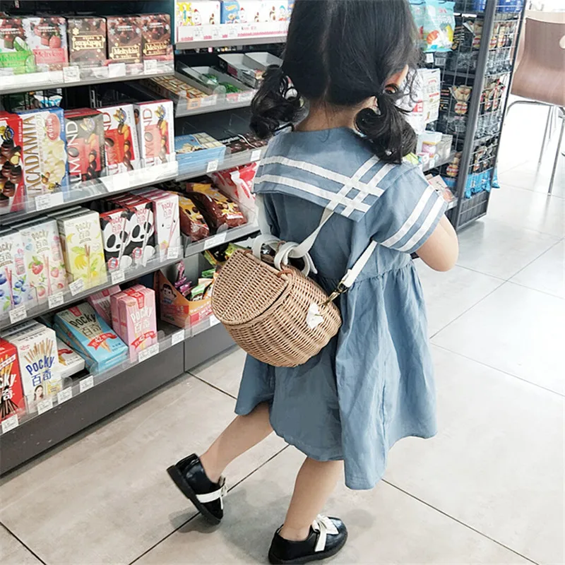 Small big Back Basket Children Bicycle Basket Handmade Tattan bag Basket kid's backpack 2