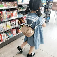 Small big Back Basket Children Bicycle Basket Handmade Tattan bag Basket kid's backpack 2