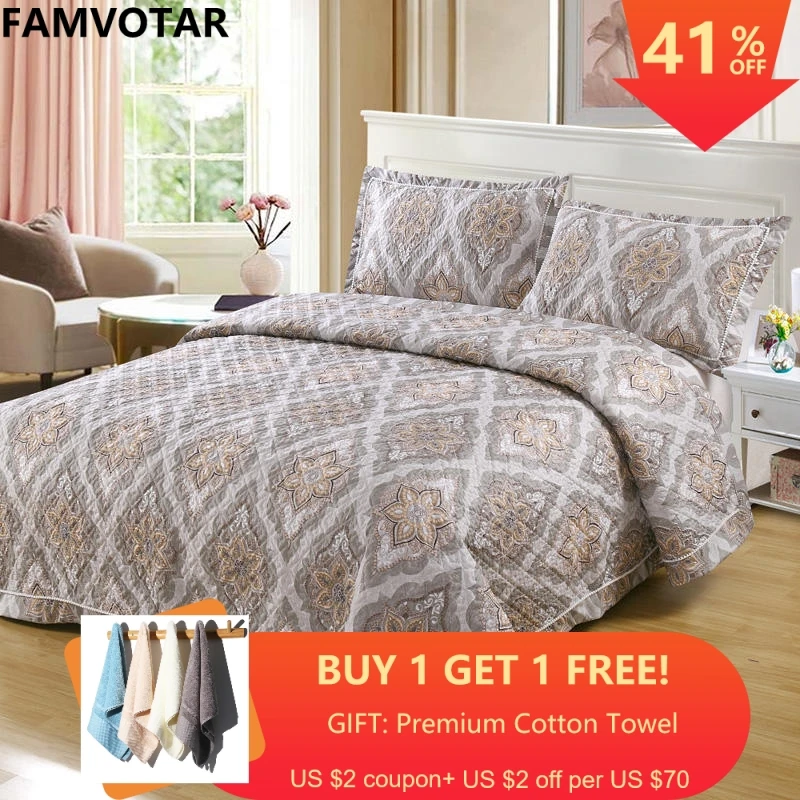 Luxury 100 Cotton Coverlet Set 3 Piece Quilted Bedspread Skin Friendly