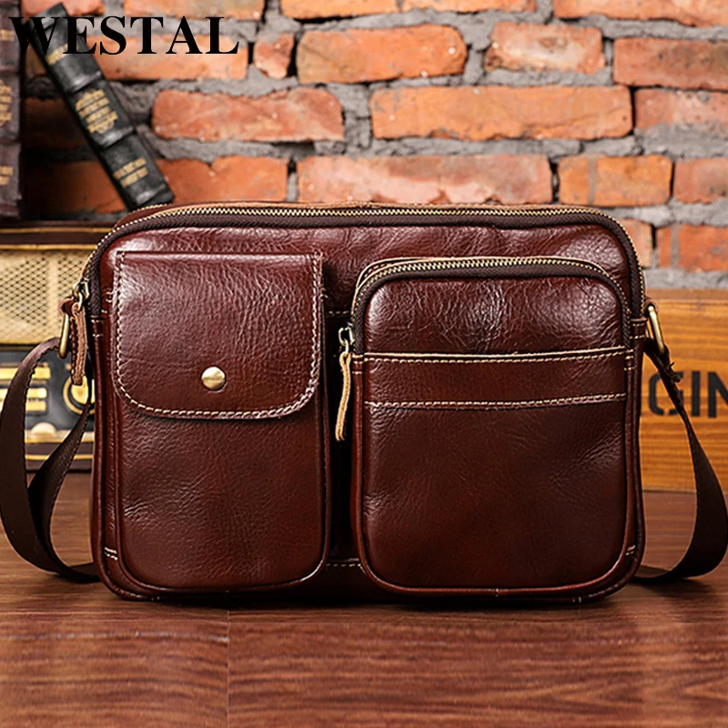 

WESTAL Genuine Leather Messenger Bag Men's Shoulder Bags Mini Book ipad Flap Vintage Crossbody Bags for Men Leather Bag Male