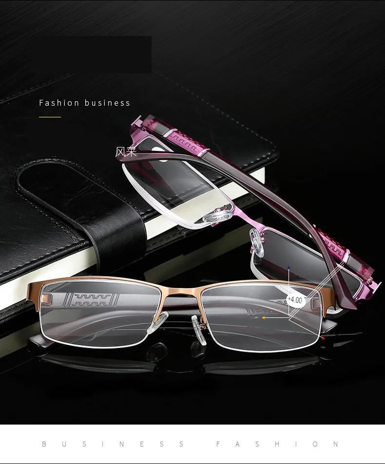 Винтажные Модные мужские очки для чтения с полуоправой из металла, очки для дальнозоркости от 1,0 до 4,0 8015