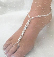 Hot ! barefoot sandals crystal stretch anklet chain with toe ring 5pair drop ship accept   ab669