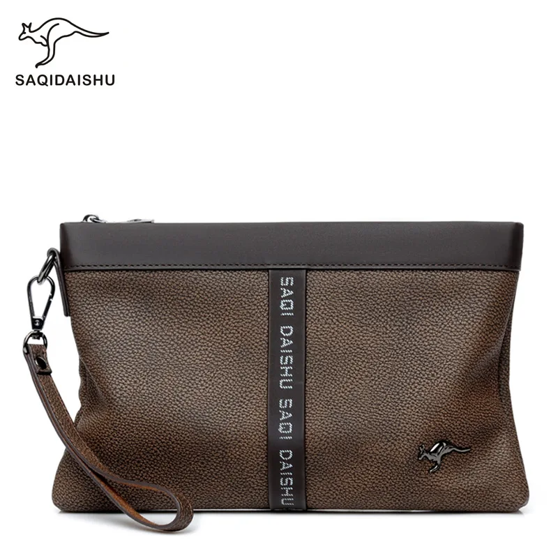 

Tide Male PU leather envelope bag fashionable Day Clutch Men's Business handbag iPad mini bag travel bag casual tote