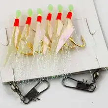 6pcs set Gold Hooks Sabiki Bait Rigs Luminous Beads Fish Skin Sabiki Fishing Lures 10 12
