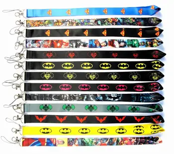

100 Pcs Batman & Superman Cartoon Lanyard ID badge Holders Sport neck strap keychains Wholesale