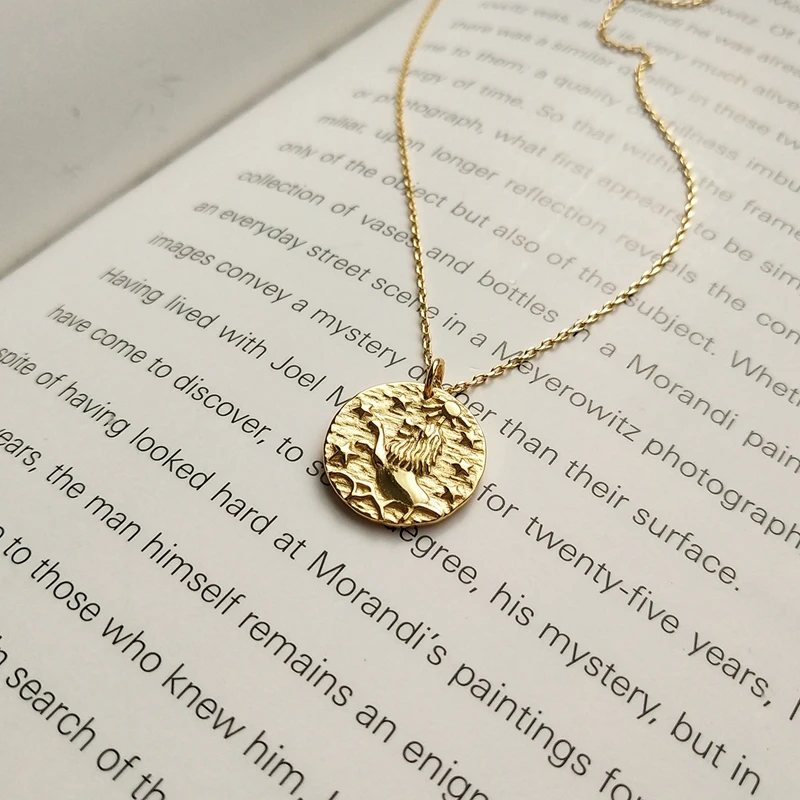 925 sterling silver Baroque lion necklace women gold round dream Baroque constellation necklace for women charm jewelry