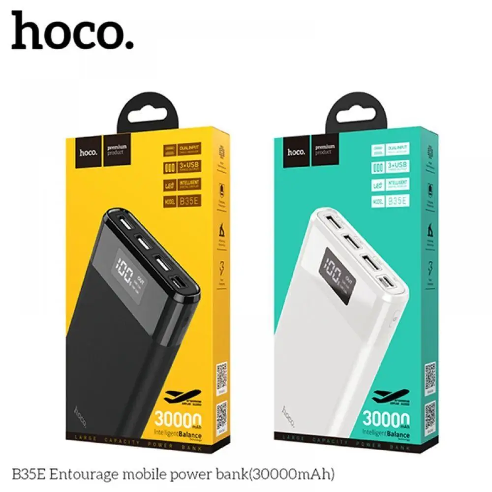 HOCO power Bank 30000 мАч, три порта, портативное зарядное устройство для iphone, Xiaomi, мобильный повербанк, внешний аккумулятор