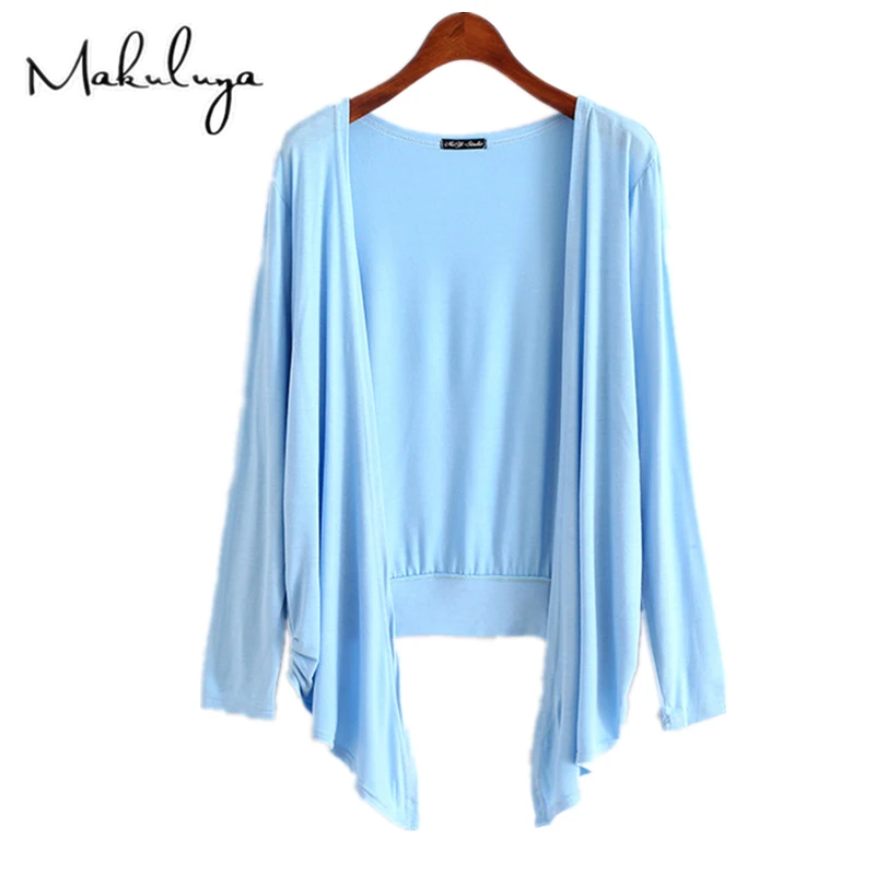 

Makuluya Spring Autumn summer women cardigan thin modal candy color long outerwear sunscreen larg size Irregular shawl coat QW