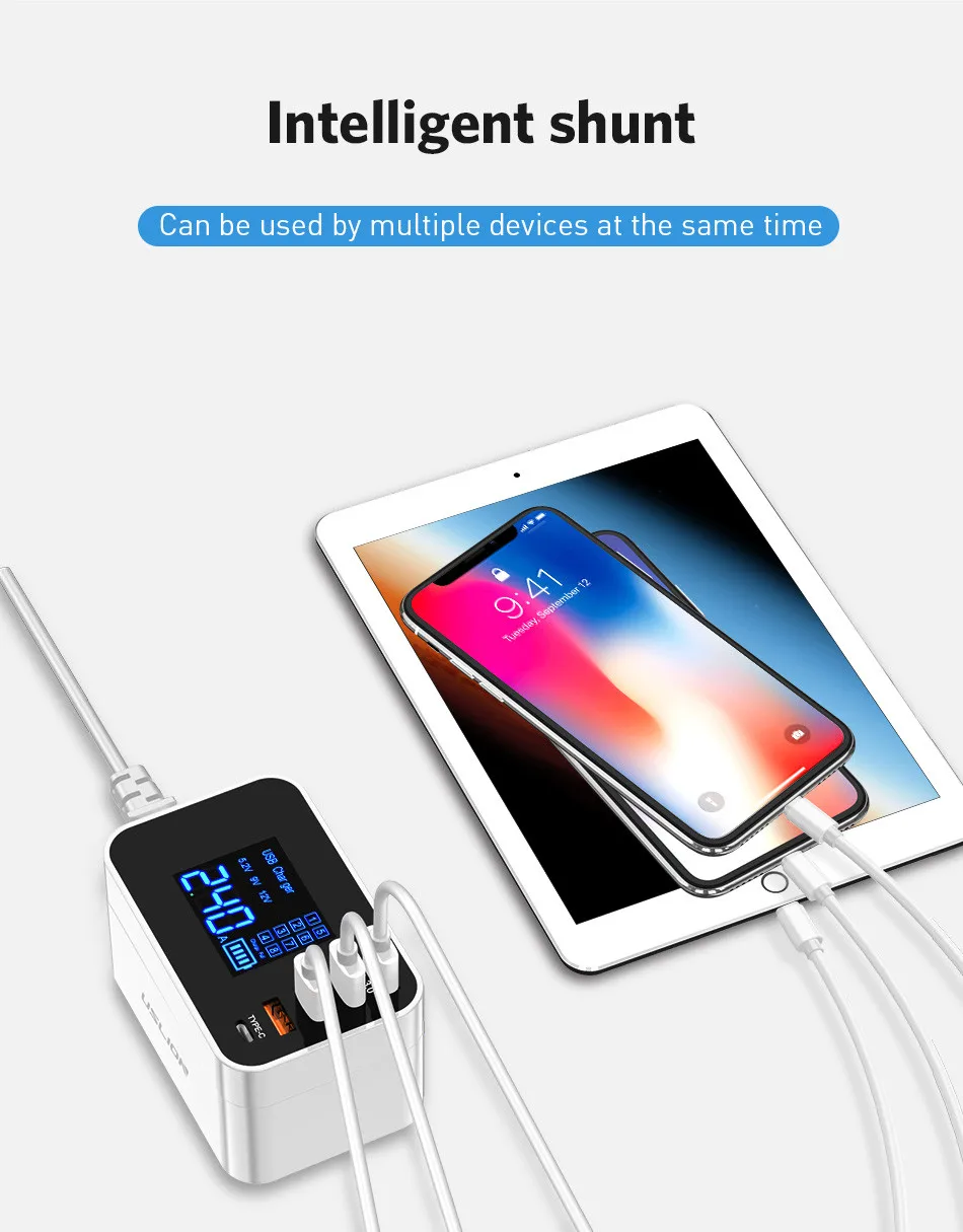 Быстрая зарядка QC 3,0 Smart type C Мульти USB зарядное устройство беспроводное настенное зарядное устройство Led Быстрая зарядка для мобильных телефонов для iPhone samsung Xiaomi
