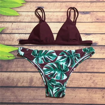 

2018 Women Bikini Set Hot Sale Sexy Leaves Printed Bandage Push-Up Swimwear Swimsuit Bathing Suit Brazilian Beachwear Biquini