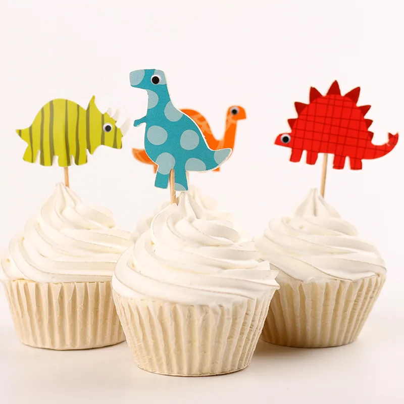 

24pcs/lot Dinosaur Toppers Picks Cupcake Topper Baby Shower Supplies Child Kids Birthday Party Cake Baking Party Decoration
