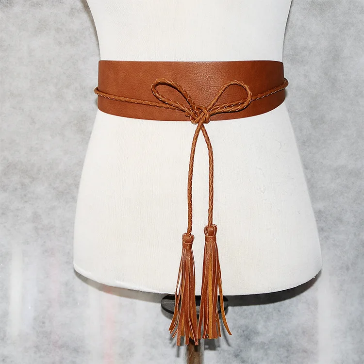 Women Belt Fashion Cummerbunds Design Tassel Waist Belt Cowhide Leather