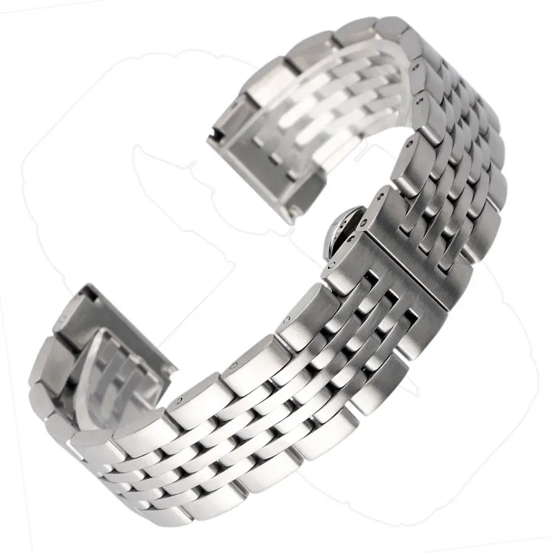 Acheter Bracelet 20mm 22mm 24mm Argent Sangle Push Bouton Caché Fermoir pour Hommes Femmes En Acier Inoxydable De Remplacement Réglable Bracelet