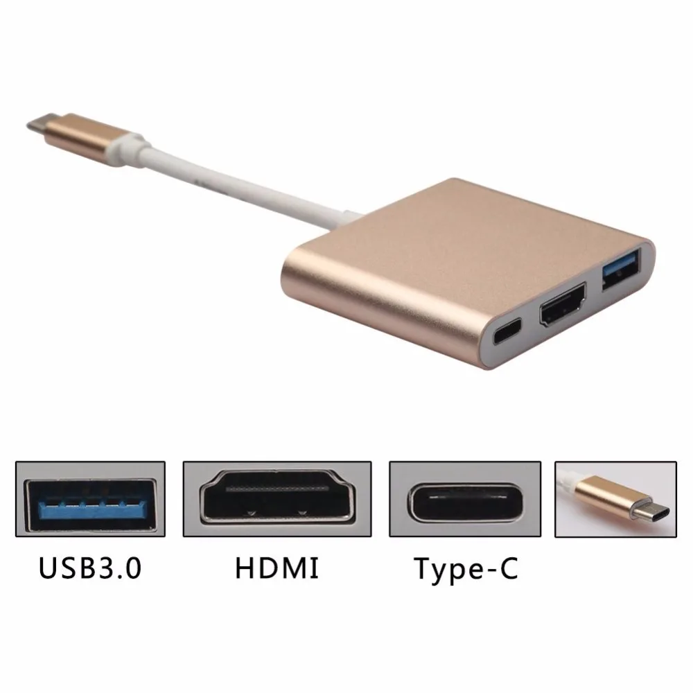 USB 3,1 Тип C до 4 к HDMI 3in1 мульти кабель адаптер конвертер для Macbook