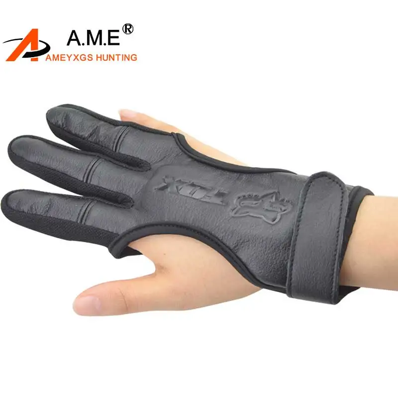 

1PC 3 Finger Gloves Leather in Black High Elastic Hand Protection Archery Protective Gloves for Archery Hunting Shooting