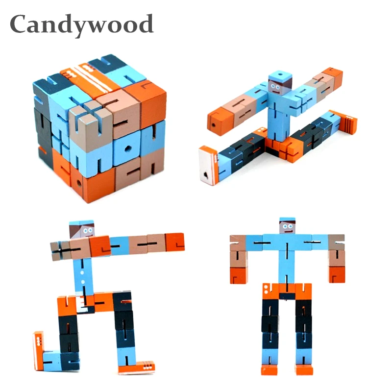 

Candywood New square Wooden Robot A variety of gameplay Cute Colorful Robots Children Boy Girl Early Education Learning toys