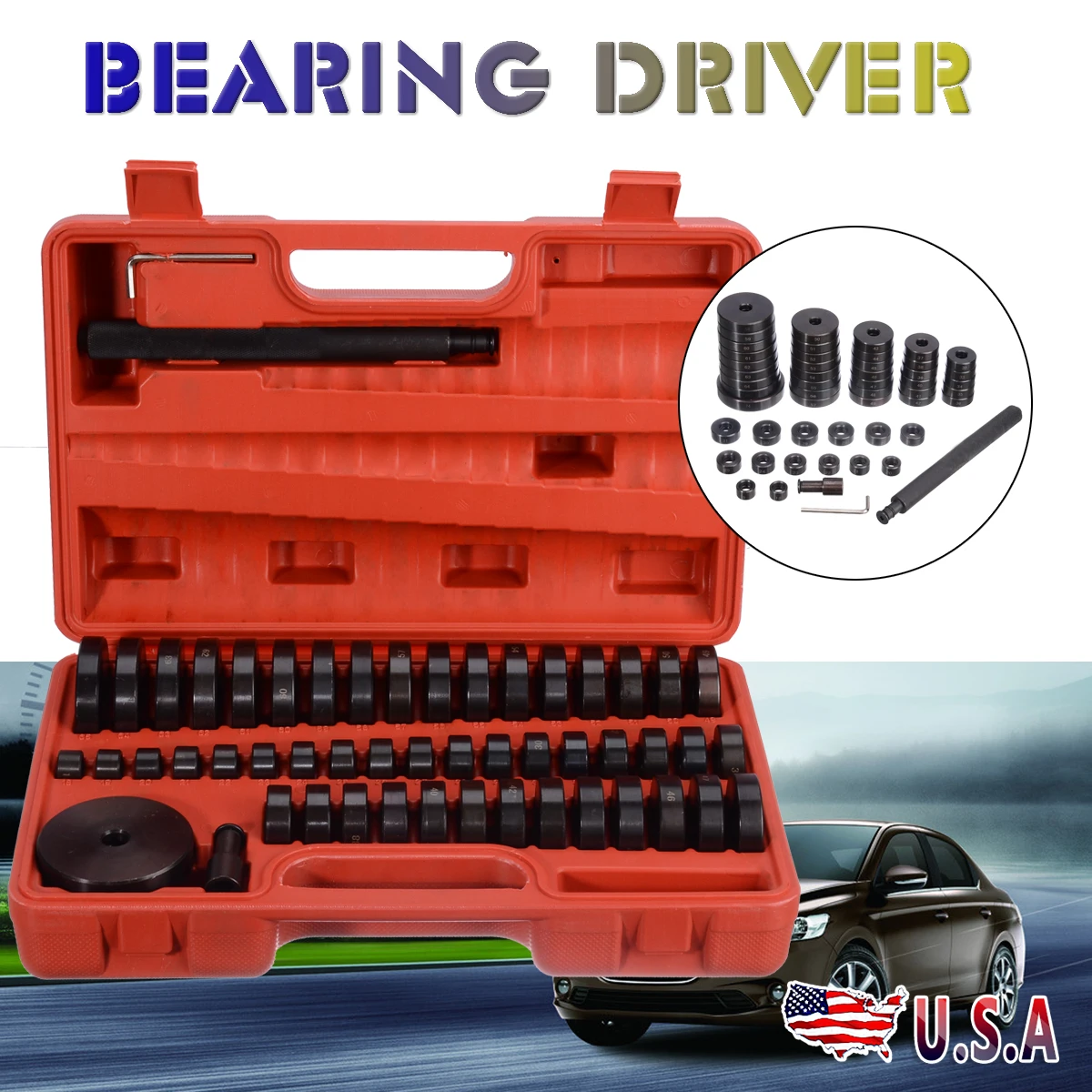 

51pcs Front Wheel Drive Bearing Press Kit Bearing Driver Set Removal Installer Remover Built Hand Repair Tool