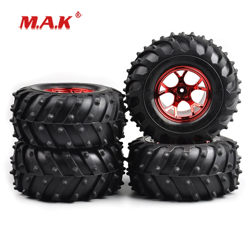 

RC 4Pcs/Set 1:10 Scale Rubber Tyre & Wheel Rim with 12mm Hex fit 1/10 Bigfoot Monster Truck Car Model Parts and Accessories