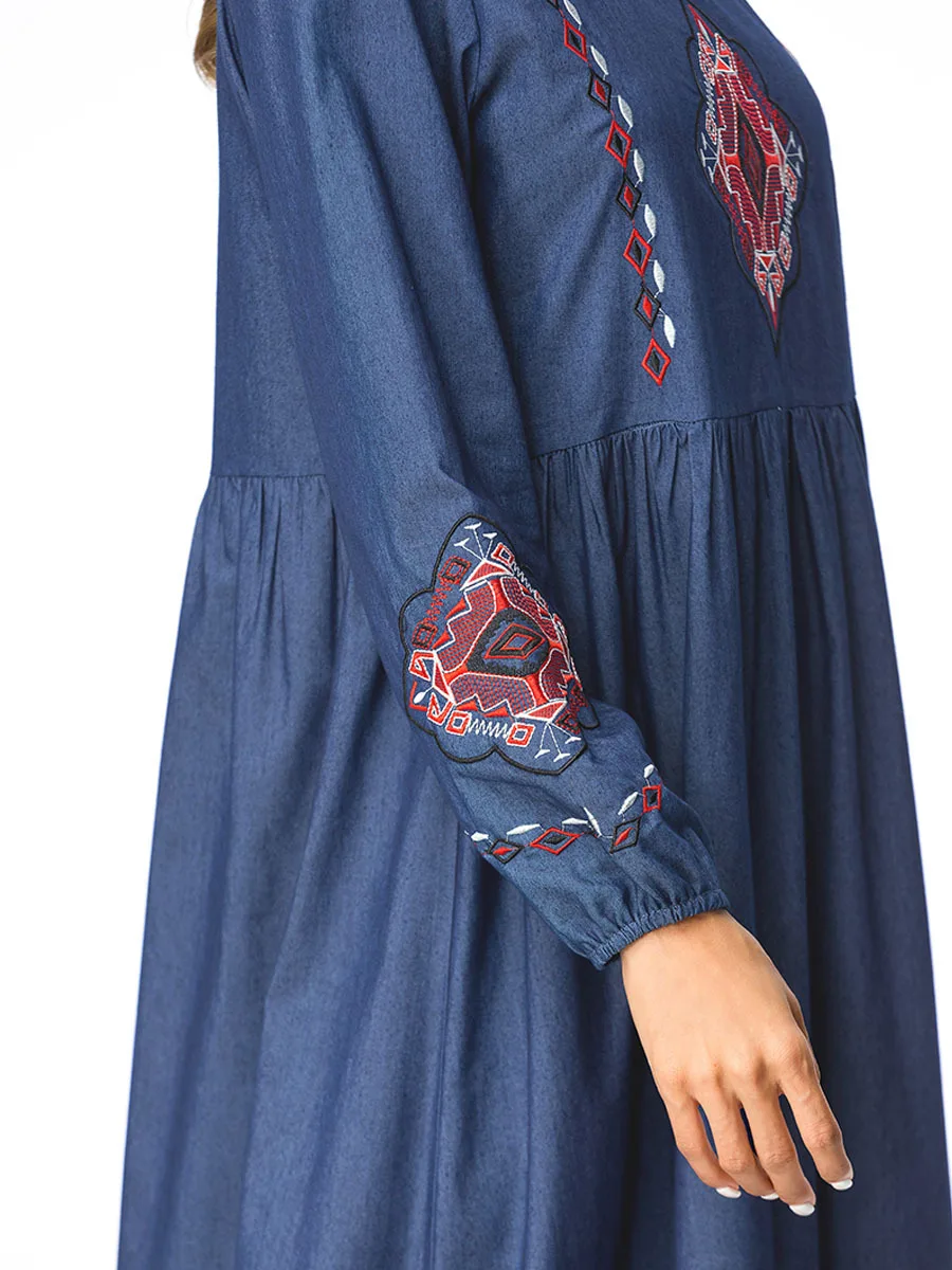 Длинные халаты, Свинг Рамадан, мусульманская одежда, Повседневное платье макси с вышивкой, джинсовые джинсы Абайи, большие размеры, кимоно