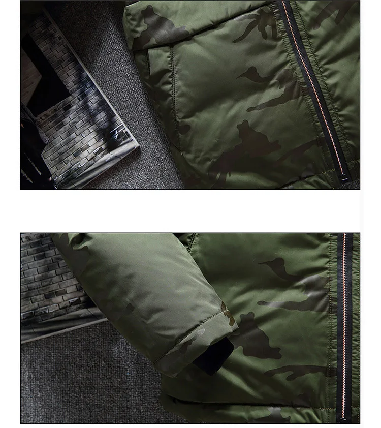 Пуховик мужской толстый короткий параграф Зимняя Студенческая Куртка камуфляж