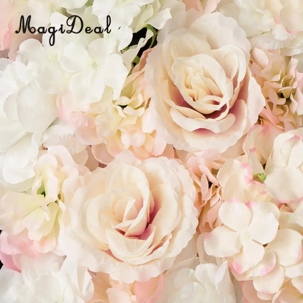 4pcs/Set Artificial Rose Hydrangea Flower Wall Panel Main Road Pillar Wedding Venue Decor White and Champagne