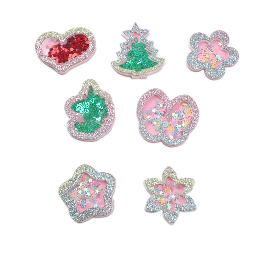 

20Pcs New Christmas Tree Animal Quicksand Acrylic Plastic Resin Flat Back DIY Phone Decoration And DIY Make Hair Clip,20Yc7246