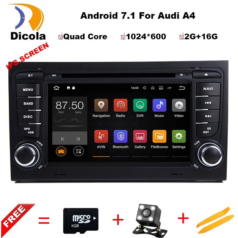 

Quad Core 7 inch Android 7.1 Car DVD Player For Audi A4 2003-2008 Touchscreen Audio Bluetooth In Dash Car Stereo GPS Navigation