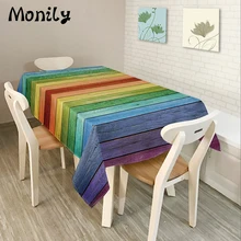 Monily Polyester Rectangle Tablecloths Colorful Rainbow Striped Printed Oilproof Table Cloth Home Banquet Table Cover