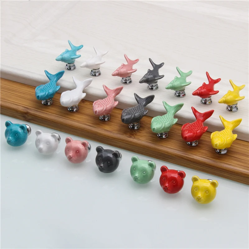 Cute Bears/Fish/Shell Ceramic Knobs Dresser Knob Drawer Pulls