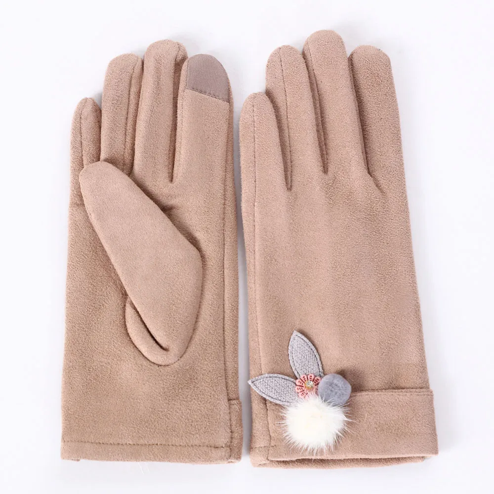 2019 женские модные зимние перчатки, теплые, Полные Пальцы, кроличьи уши, однотонные, милые, наручные перчатки, элегантные женские, для
