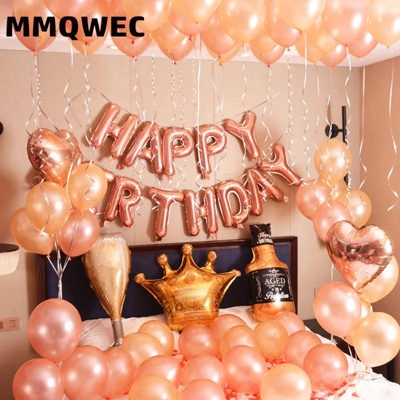 

MMQWEC 20PCS/lot birthday balloons 12inch latex globos 18inch helium foil rose gold balloon for wedding Valentine's party decor