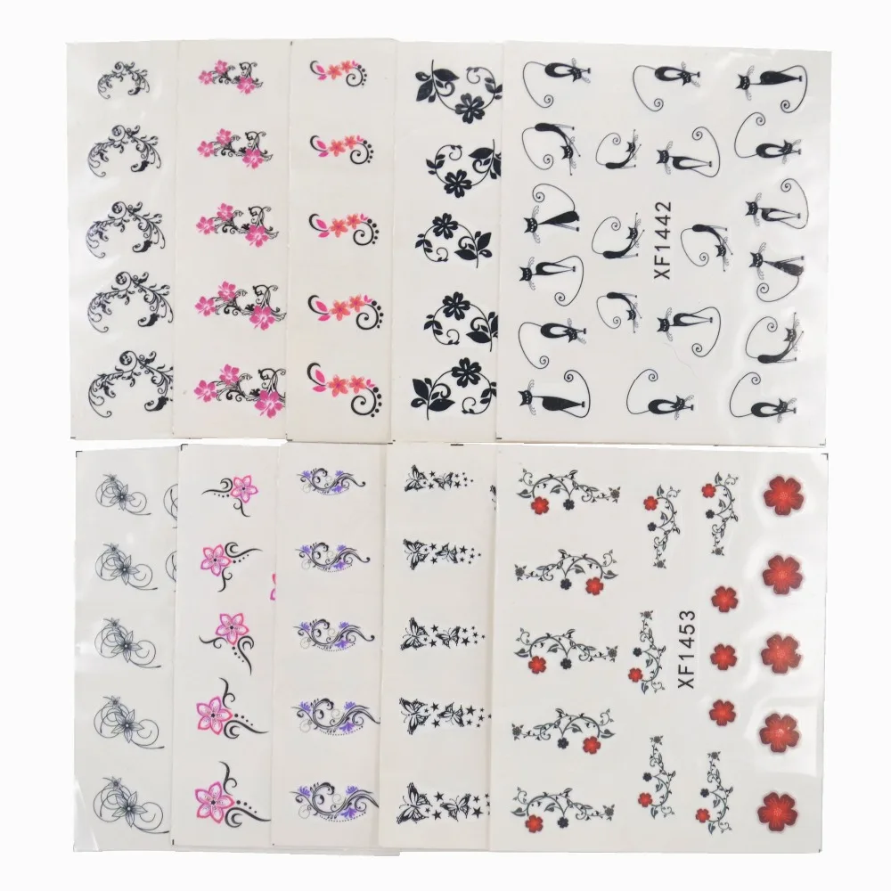 

50 Sheets Mixed Styles Watermark Flower Cat Etc Stickers Nail Art Water Transfer Tips Decals Beauty Temporary Tattoos Tools