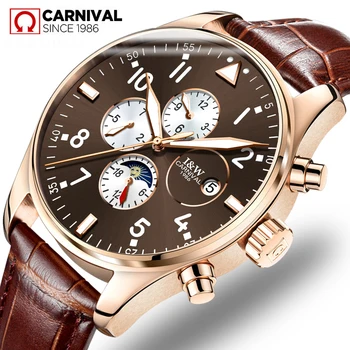 

Top Marke CARNEVAL Luxus Automatische Uhr Männer Kalender HD Leucht Saphir Wasserdicht Mode Casual Mechanische Uhren Herren