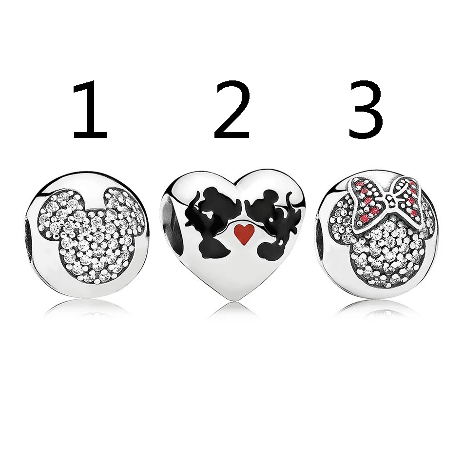 

Authentic 925 Sterling Silver Enamel Mickey Minnie In Love Charm Set With Crystal Clip Bead Fit Pandora Bracelet Bangle Jewelry