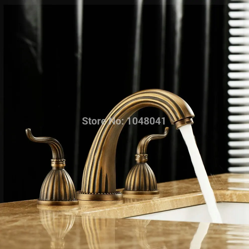 Luxury Classic Antique Inspired Solid Brass Deck Mount Two Handles Bathroom Sink Faucet Plumbing Fixtures Roman Tub Faucets tap |