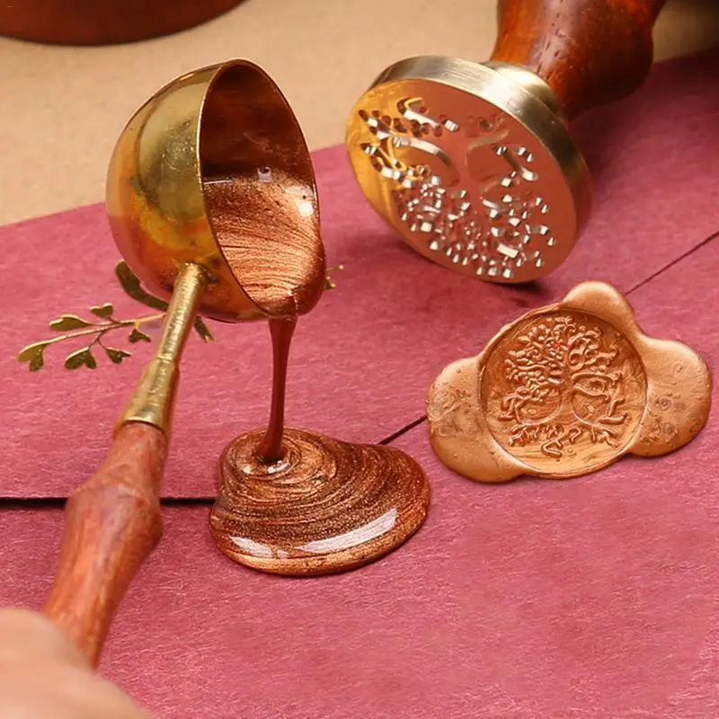 

1pcs Quality Wax Stamp Sealing Wax Spoon Vintage Wood Handle Sealing Wax Spoon Anti Hot Copper Spoon