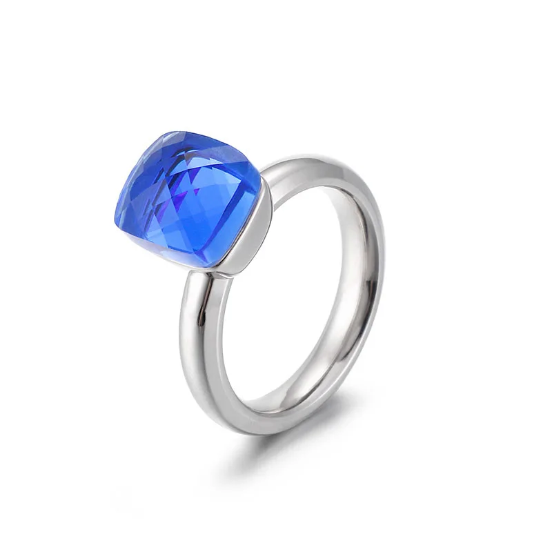 Женское кольцо из нержавеющей стали серебряного цвета с большим стеклом, модное обручальное кольцо для женщин, вечерние ювелирные изделия, подарок - Цвет основного камня: Blue