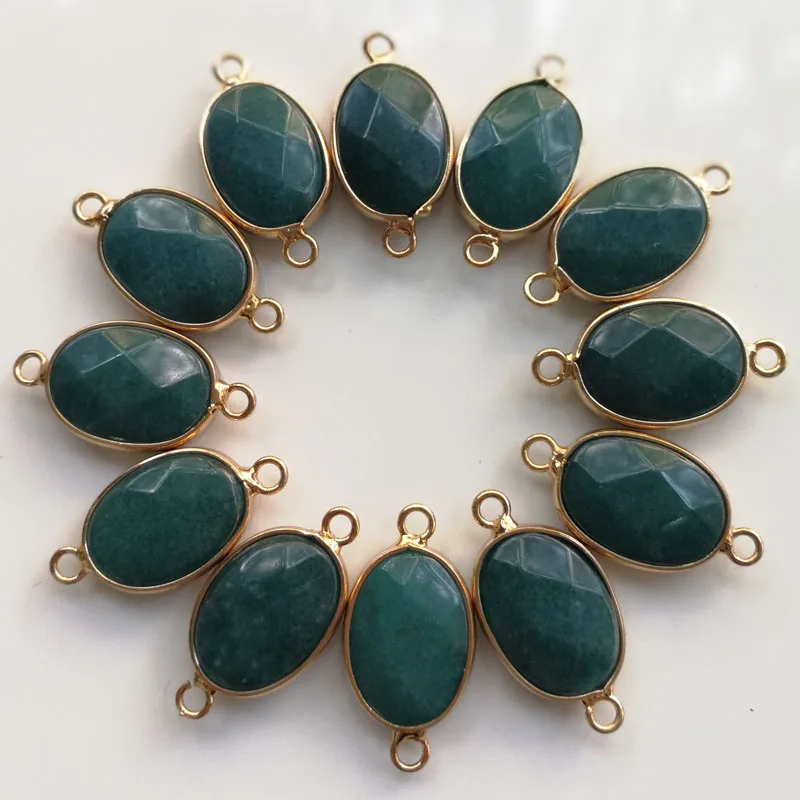 

Fashion 12pcs Natural stone connector Charms Blackish green oval gold rim Connector for Bracelet Necklace Pendant Jewelry Making
