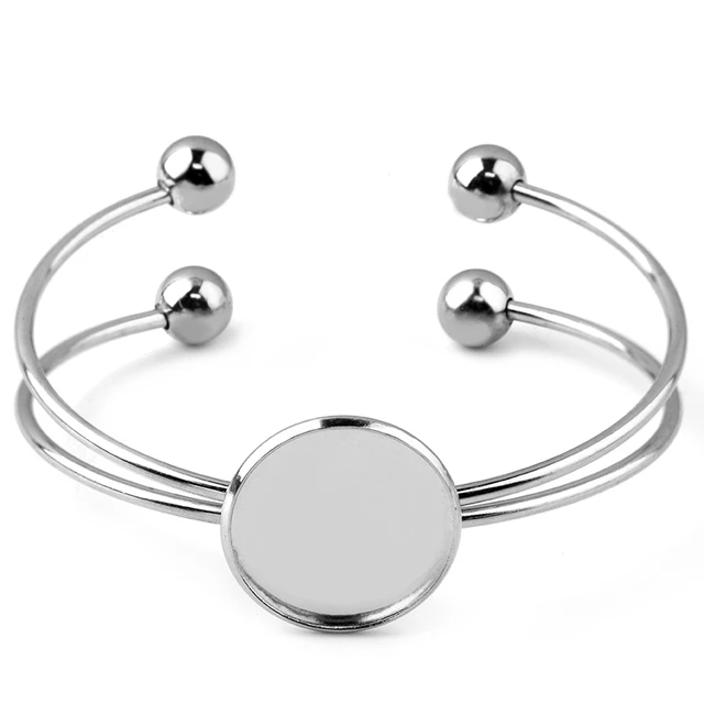 1 OPEN BANGLE CUFF Wire Bracelet, fits 25mm Round Cabochon, Bezel Tray