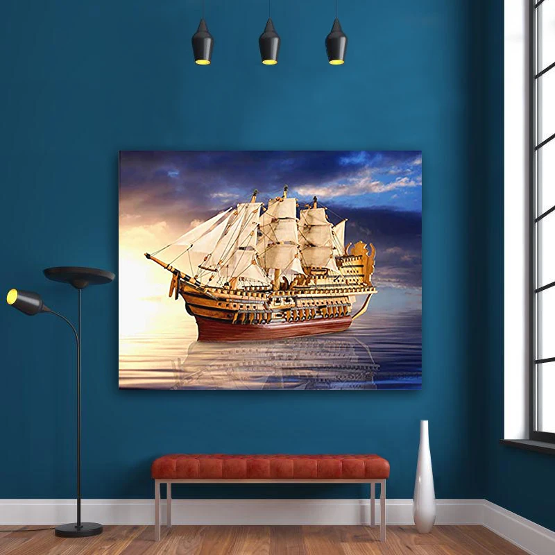 Синий океан древний военный корабль Гладкий парусный декоративные картины самостоятельно картина DIY краски по номерам художественная живопись по номерам