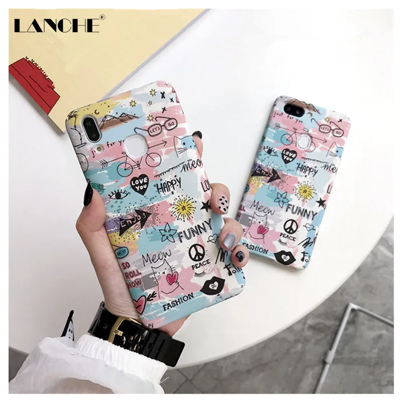 

LANCHE Hard PC Phone Cases For OPPO R9 R9S R11 R11S Plus R17 A57 A59 A73 A79 A83 Case Cartoon Printed Plastic Phone Back Cover