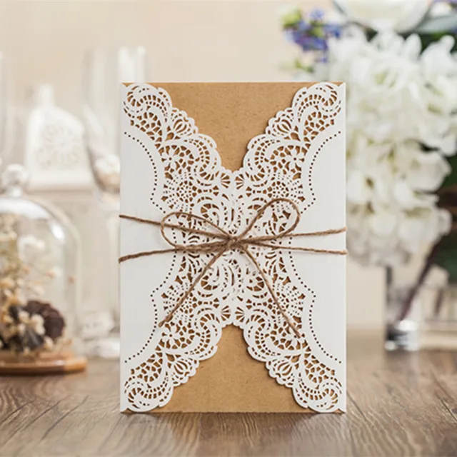 Rustic Laser Cut Lace Sleeve Wedding Invitations Cards Kits For Engagement Bridal Shower Birthday Cardstock With Rustic Laser Cut Lace Sleeve Wedding Invitations Cards Kits For Engagement Bridal Shower Birthday Cardstock With
