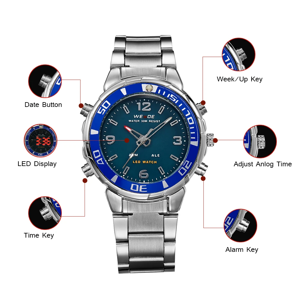 WEIDE кварцевые наручные спортивные часы Повседневная подлинные из нержавеющей