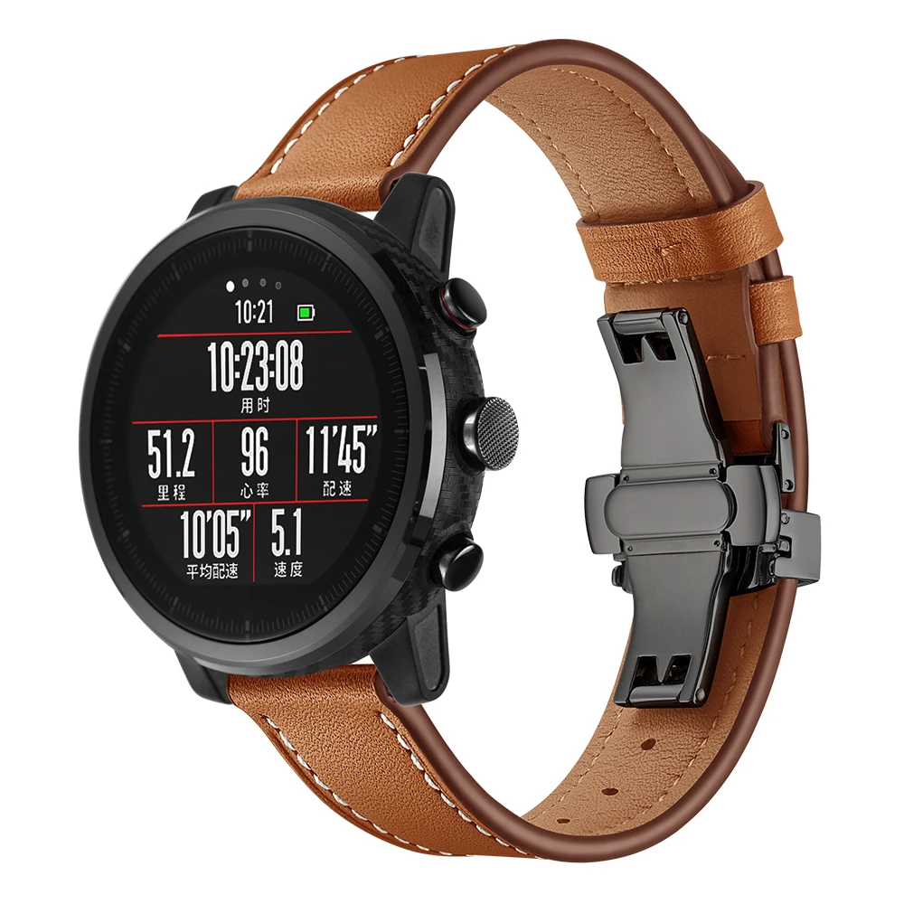 Кожаный ремешок для Xiaomi Huami Amazfit PACE Stratos, Смарт-часы, браслет для Xiaomi Amazfit, ремешок с металлической пряжкой, кожаный ремень