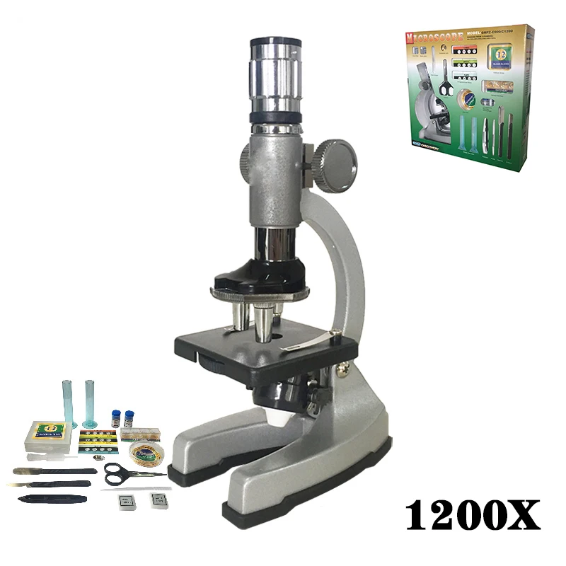 

1200X Zoom Metal Student Kids Beginner Educational Science Lab Illuminated Toy Biological Microscope Birthday Gift for Children