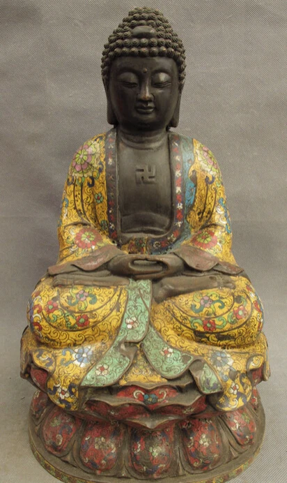 

USPS to USA S1310 16" Tibet Cloisonne Enamel Bronze Temple Shakyamuni Sakyamuni Buddha Statue (B0328)